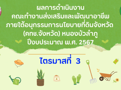 การดำเนินงานคณะทำงานส่งเสริมและพัฒนาอาชีพภายใต้อนุกรรมการนโยบายที่ดินจังหวัด (คทช.จังหวัด) พ.ศ. 2567 ไตรมาสที่ 3 (เม.ย. - มิ.ย. 67) ...